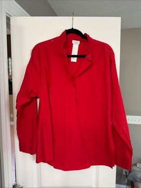 Akris Punto Red Long-Sleeve Button-Accent Blouse